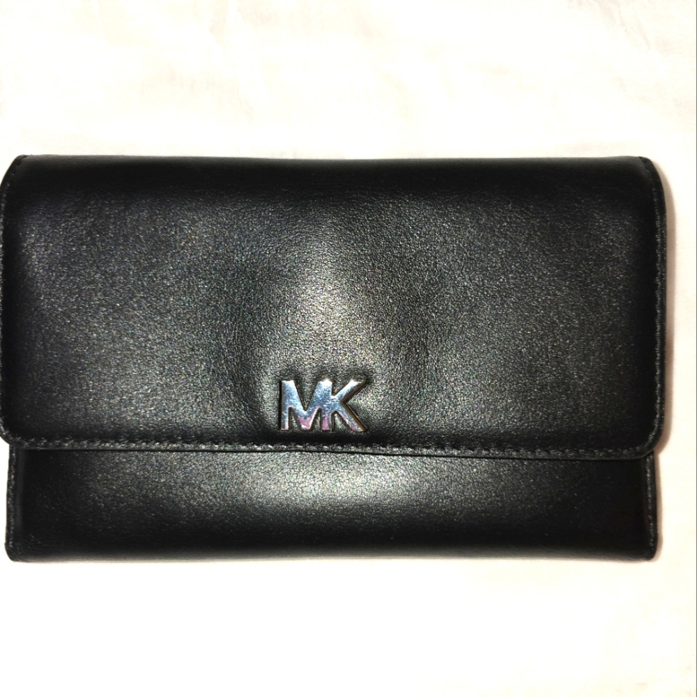 Michael Kors Black Leather Wallet with Silver Accent